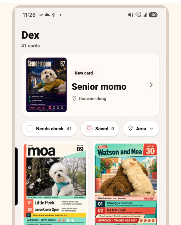 Pawpi My Dex app screen showing a card collection
